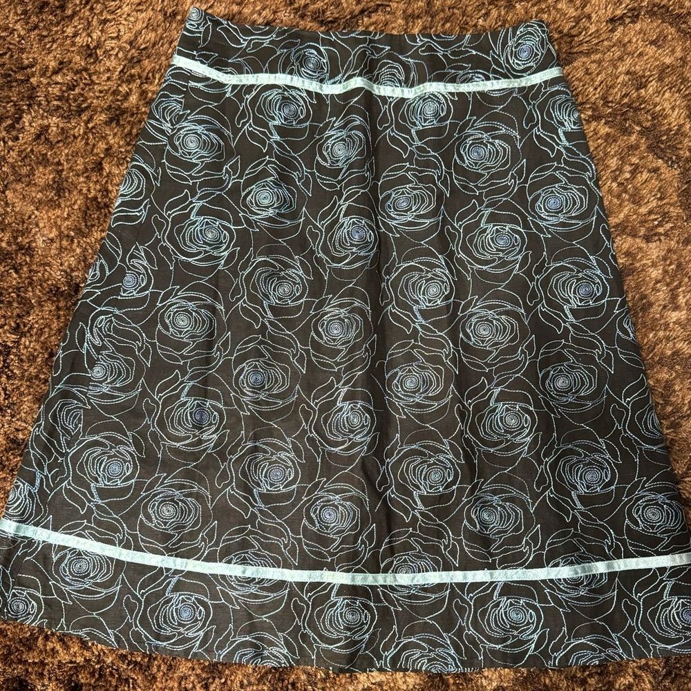 Dress Barn Midi A-line Embroidered Skirt with Satin Trim